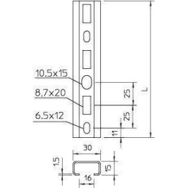 Рейка профильная 30х15 L1000 C30 L 1M FT (дл.1м) OBO 1109863