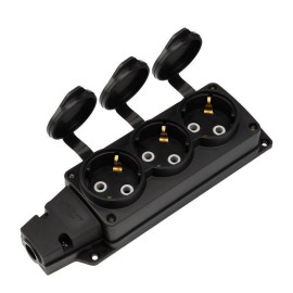 Колодка удлинителя 3-м с заземл. 16А IP54 влагозащ. с защ. крышкой COMPACT каучук черн. Rexant 111-223