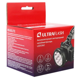 Фонарь аккумуляторный налобный LED5362 7LED 2 режима 220В пластик. черн. (бокс) Ultraflash 11256