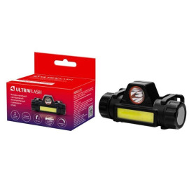 Фонарь аккумуляторный налобный E1340 XPE + COB LED 3Вт 2 режима аккум. 3.7В магнит диммир. черн. (бокс) Ultraflash 14268