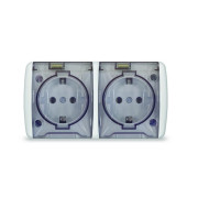 Розетка 2-м ОП Клио 16А IP54 с заземл. с прозр. крышкой бел. Universal К2232