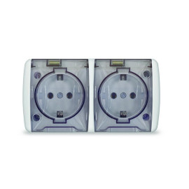 Розетка 2-м ОП Клио 16А IP54 с заземл. с прозр. крышкой бел. Universal К2232