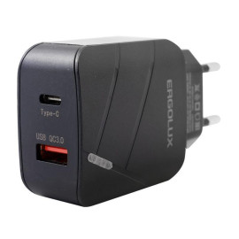 Адаптер сетевой ELX-РA01QC-C02 1USB+1Type C 100-220В 5-9В/3А QC коробка черн. ERGOLUX 15108