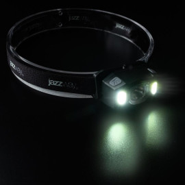Фонарь аккумуляторный налобный AccuH3-L5W-bk LED 5Вт + 2хRED SMD IP54 5 режимов: 100проц. 180лм 3.5ч/50проц. 110лм 5.5ч/30проц. 65лм 15ч/красн. 28ч/мигающ. красн. 12ч аккум. управл. жестами черн. JazzWay 5036703