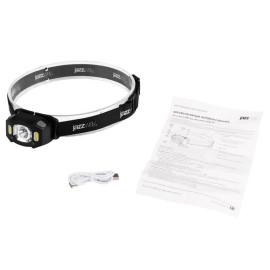 Фонарь аккумуляторный налобный AccuH3-L5W-bk LED 5Вт + 2хRED SMD IP54 5 режимов: 100проц. 180лм 3.5ч/50проц. 110лм 5.5ч/30проц. 65лм 15ч/красн. 28ч/мигающ. красн. 12ч аккум. управл. жестами черн. JazzWay 5036703