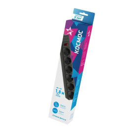 Удлинитель с сетевым фильтром 6х1.8м с заземл. 16А IP20 3.5кВт 3х1 с предохранителем с выкл. с индикатором сети черн. КОСМОС FKsm1.8m-6g(B)16A