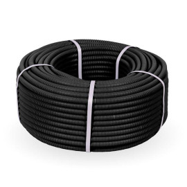 Труба гофрированная ПНД легкая d16мм с протяжкой 350 Н безгалоген. (HF) стойкая к УФ черн. (уп.100м) Промрукав 161556