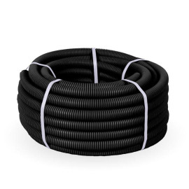 Труба гофрированная ПНД легкая d25мм с протяжкой 350 Н безгалоген. (HF) стойкая к УФ черн. (уп.50м) Промрукав 161558