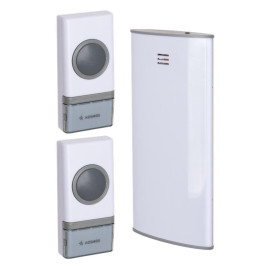 Звонок беспроводной полиф. 23 мелодии 150м 2 кноп. 2хAA (не в компл.) бел. КОСМОС KOC_AG307C2