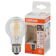 Лампа светодиодная филаментная LSCLA75 6W/840 230VFILCL 6Вт 4000К нейтр. бел. E27 806лм A угол пучка 300град. 220-240В (замена 75Вт) прозр. стекло OSRAM 4058075684096