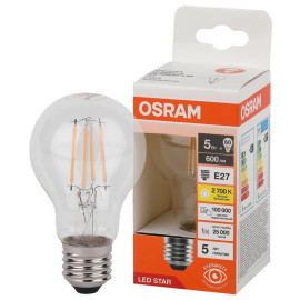 Лампа светодиодная филаментная LSCLA60 5W/827 230VFILCL 5Вт 2700К тепл. бел. E27 600лм A угол пучка 300град. 220-240В (замена 60Вт) прозр. стекло OSRAM 4058075683921