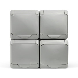 Розетка 4-м ОП Nix 16А IP54 250В с заземл. с крышкой сер. TOKOV ELECTRIC TKE-NX-R4Z-C06-IP54