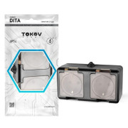 Розетка 2-м ОП Dita 16А IP54 250В с заземл. с прозр. крышкой карбонTOKOV ELECTRIC TKL-DT-R2Z-C14T-IP54