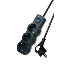 Удлинитель 3х3м с заземл. 10А IP20 2200Вт 220В защ. шторки ПВС 3х1 с выкл. черн. КОСМОС YKsm3m-3g-Z-V10A-B