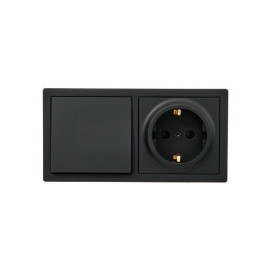 Блок ОП LETO (1-кл. выключатель + 1-м розетка с заземл.) горизонт. черн. бархат LEZARD 752-4200-170BAP