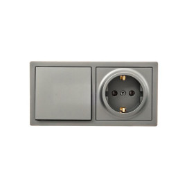 Блок ОП LETO (1-кл. выключатель + 1-м розетка с заземл.) горизонт. платина LEZARD 752-3500-170BAP