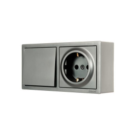 Блок ОП LETO (1-кл. выключатель + 1-м розетка с заземл.) горизонт. платина LEZARD 752-3500-170BAP