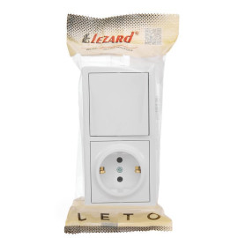 Блок ОП LETO (1-кл. выключатель + 1-м розетка с заземл.) горизонт. бел. LEZARD 752-0200-170BAP