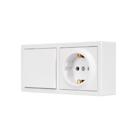 Блок ОП LETO (1-кл. выключатель + 1-м розетка с заземл.) горизонт. бел. LEZARD 752-0200-170BAP