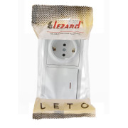 Блок ОП LETO (1-кл. выключатель с индикацией + 1-м розетка с заземл.) горизонт. бел. LEZARD 752-0200-170BIP