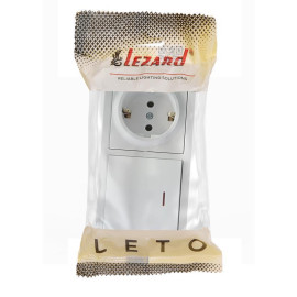 Блок ОП LETO (1-кл. выключатель с индикацией + 1-м розетка с заземл.) горизонт. бел. LEZARD 752-0200-170BIP