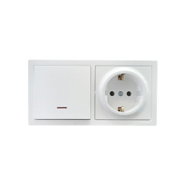 Блок ОП LETO (1-кл. выключатель с индикацией + 1-м розетка с заземл.) горизонт. бел. LEZARD 752-0200-170BIP