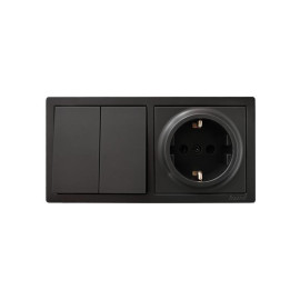 Блок ОП LETO (2-кл. выключатель + 1-м розетка с заземл.) горизонт. черн. бархат LEZARD 752-4200-170BKP