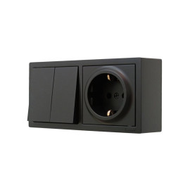 Блок ОП LETO (2-кл. выключатель + 1-м розетка с заземл.) горизонт. черн. бархат LEZARD 752-4200-170BKP