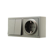 Блок ОП LETO (2-кл. выключатель + 1-м розетка с заземл.) горизонт. платина LEZARD 752-3500-170BKP