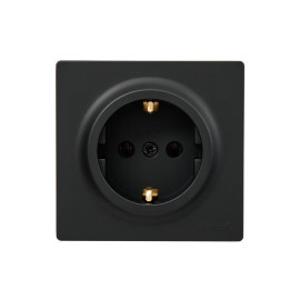 Розетка 1-м ОП LETO с заземл. ПБТ черн. бархат LEZARD 752-4200-122B