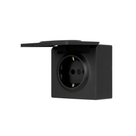 Розетка 1-м ОП LETO с заземл. с крышкой LETO ПБТ черн. бархат LEZARD 752-4200-123B