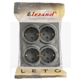 Розетка 4-м ОП LETO с заземл. закрытый корпус ПБТ платина LEZARD 752-3500-127BDP