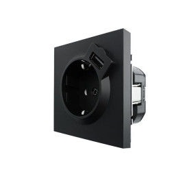 Розетка 1-мест. с/з+USB разъем СП ZIMA IP20 черн. бархат LEZARD 704-4288-181