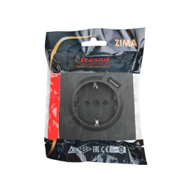 Розетка 1-мест. с/з+USB разъем СП ZIMA IP20 черн. бархат LEZARD 704-4288-181