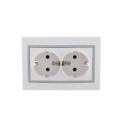 Розетка 2-м СП Mira 16А IP20 с заземл. с сер. вставкой керамика бел. LEZARD 701-0215-127