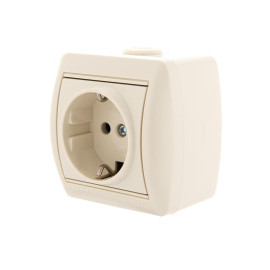 Розетка 1-м ОП Nata 16А IP20 с заземл. керамика крем. LEZARD 710-0300-122