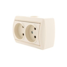 Розетка 2-м ОП Nata 16А IP20 без заземл. керамика крем. LEZARD 710-0300-128