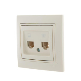 Розетка компьютерная + телефонная 2-м СП Mira RJ45 + RJ11 крем./крем.. LEZARD 701-0303-143