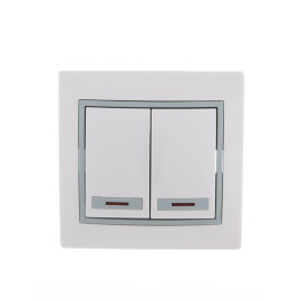 Выключатель 2-кл. СП Mira 10А IP20 с подсветкой с сер. вставкой бел. LEZARD 701-0215-112