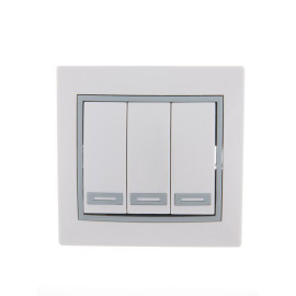 Выключатель 3-кл. СП Mira 10А IP20 с сер. вставкой бел. LEZARD 701-0215-109