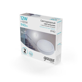 Светильник светодиодный HALL 12Вт 4000К IP40 940лм d135х33мм ДБП круг настенно-потолочный с оптико-акустическим датчиком GAUSS 193411212-OAS