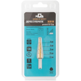 Сверло ступенчатое HSS по металлу 5 ступеней 4-12мм MOS 36381М