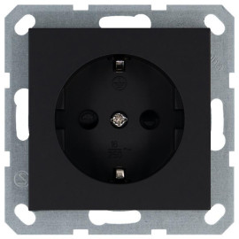 Розетка 1-м Shuko 16А IP20 с заземл. защ. шторки механизм черн. матов. soft touch Jasmart G5501PB
