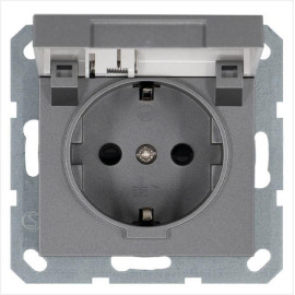 Розетка 1-м Shuko 16А IP20 с заземл. защ. шторки с крышкой механизм алюм. Jasmart G5505S