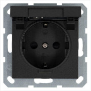 Розетка 1-м Shuko 16А IP20 с заземл. защ. шторки с крышкой механизм антрацит Jasmart G5505B
