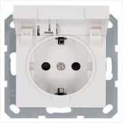 Розетка 1-м Shuko 16А IP20 с заземл. защ. шторки с крышкой механизм бел. глянцевый Jasmart G5505W