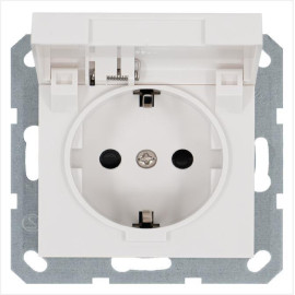 Розетка 1-м Shuko 16А IP20 с заземл. защ. шторки с крышкой механизм бел. глянцевый Jasmart G5505W