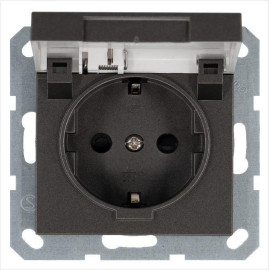 Розетка 1-м Shuko 16А IP20 с заземл. защ. шторки с крышкой механизм мокко Jasmart G5505Z