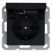 Розетка 1-м Shuko 16А IP20 с заземл. защ. шторки с крышкой механизм черн. матов. soft touch Jasmart G5505PB