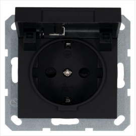 Розетка 1-м Shuko 16А IP20 с заземл. защ. шторки с крышкой механизм черн. матов. soft touch Jasmart G5505PB